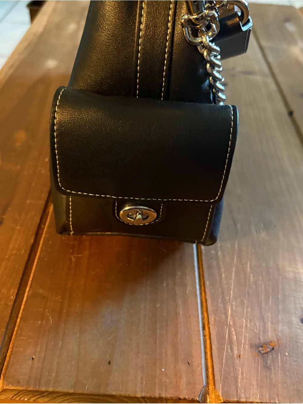 Coach Juliette Black Leather Shoulder Bag with Chain Detail - Picture 9 of 11